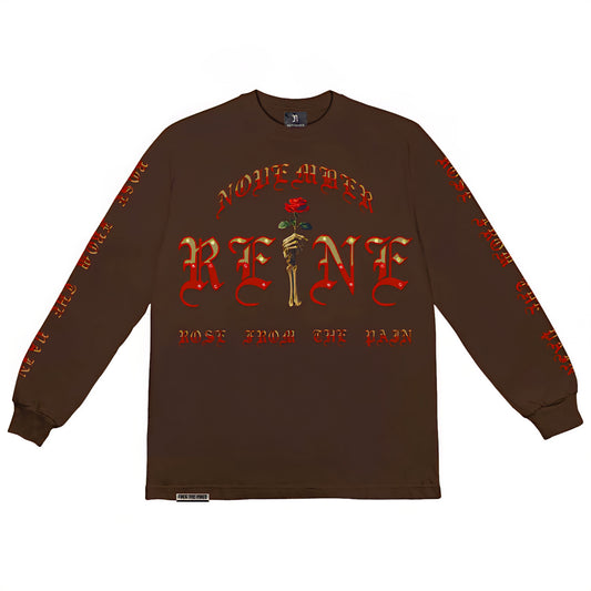November Reine Rhinestone Rose From The Pain Luxury Heavyweight Long Sleeve T-shirt