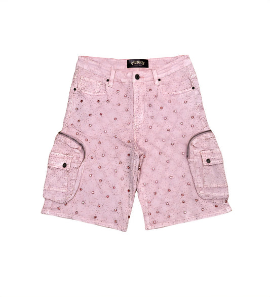 Vicious Embellished Rhinestone Denim Shorts (Pink)