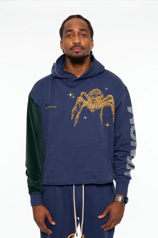Vie Richie Venom Spider Rhinestone Hoodie (Navy)