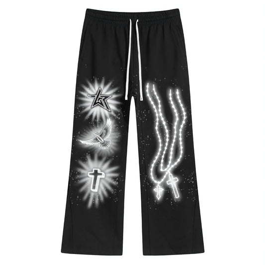 Wknd Riot Airbrush Rhinestone Stacked Sweatpants