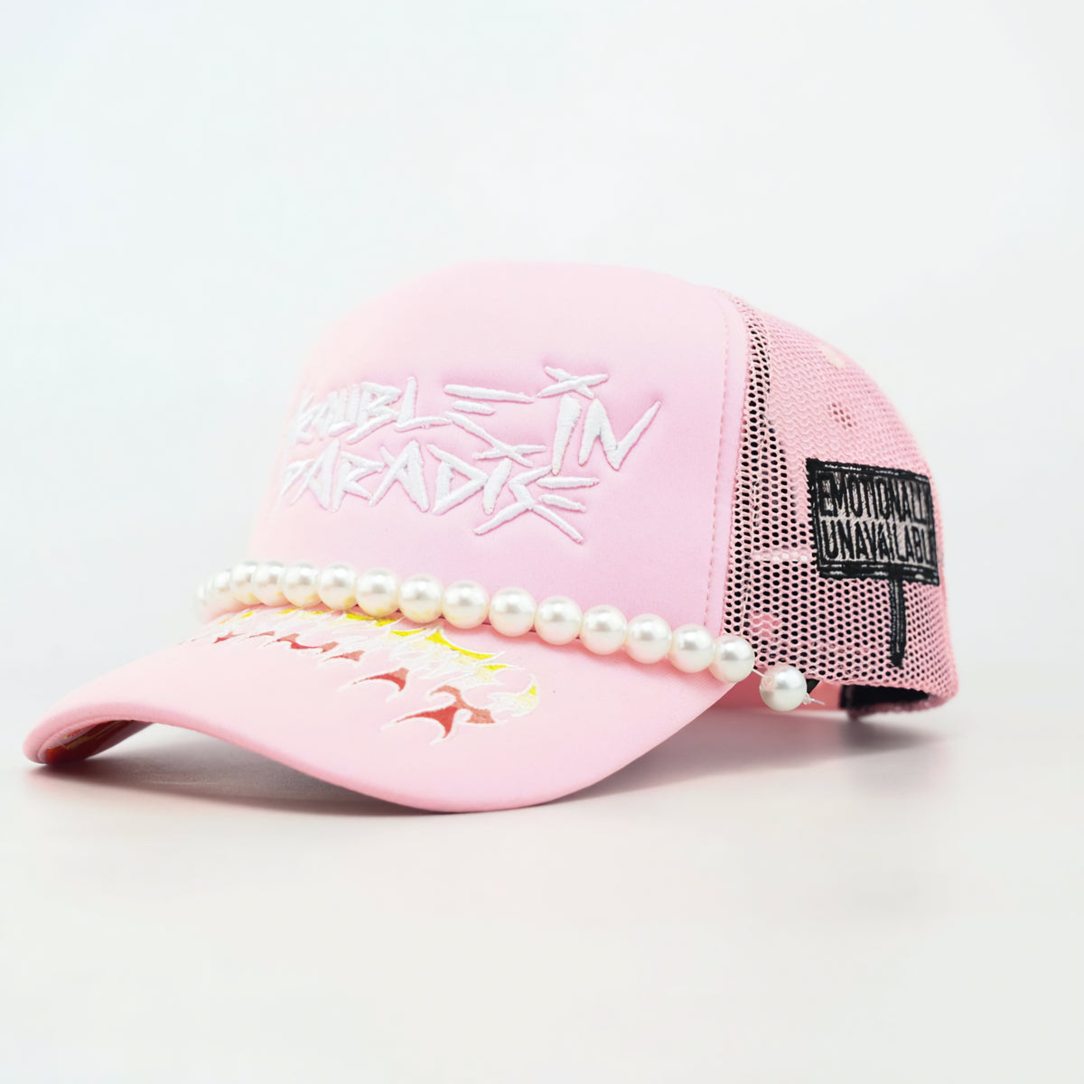 Toxicity Trouble In Paradise Rhinestone & Pearls Trucker Hat