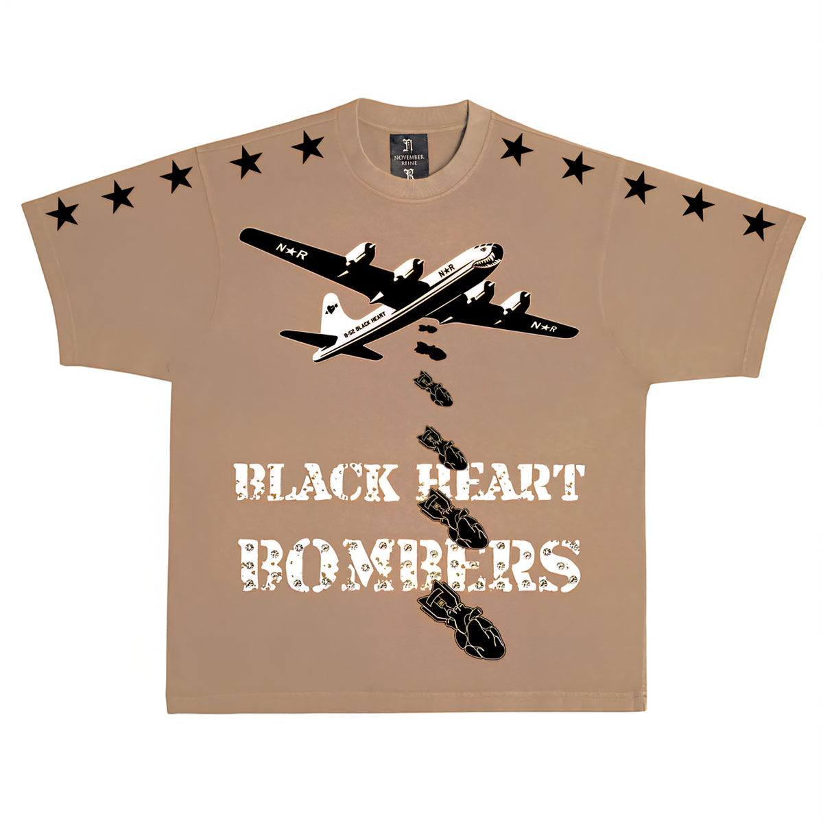 November Reine Black Heart Bombers Luxury Heavyweight T-shirt With Rhinestones