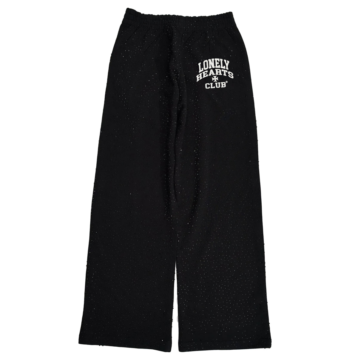 Lonely Hearts Club All Over VVS Rhinestone Oversized Stacked Sweatpants (Black)