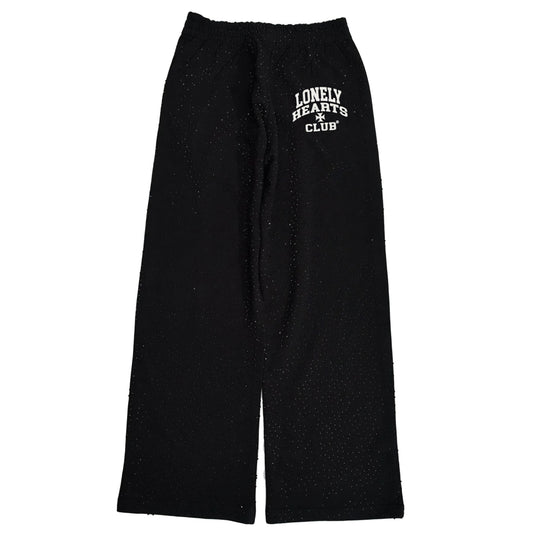 Lonely Hearts Club All Over VVS Rhinestone Oversized Stacked Sweatpants (Black)