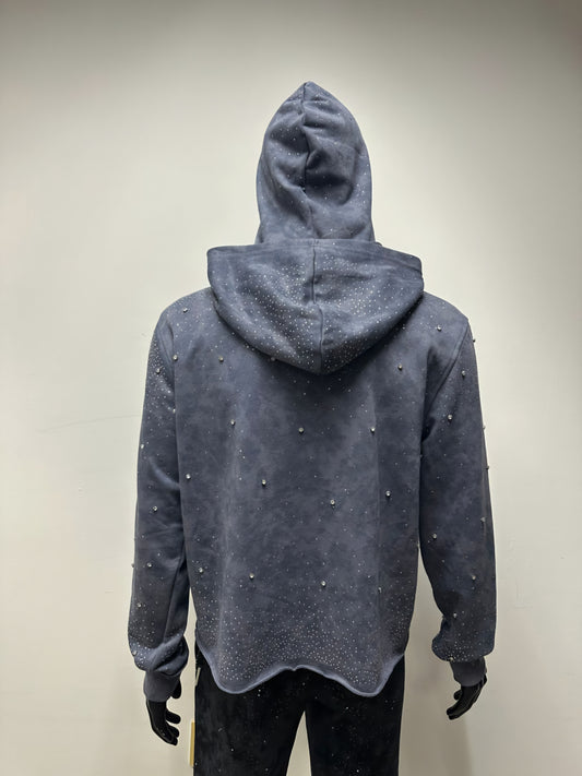 BKYS VVS Flooded Rhinestone Hoodie With Ski Mask Attached (Blue)