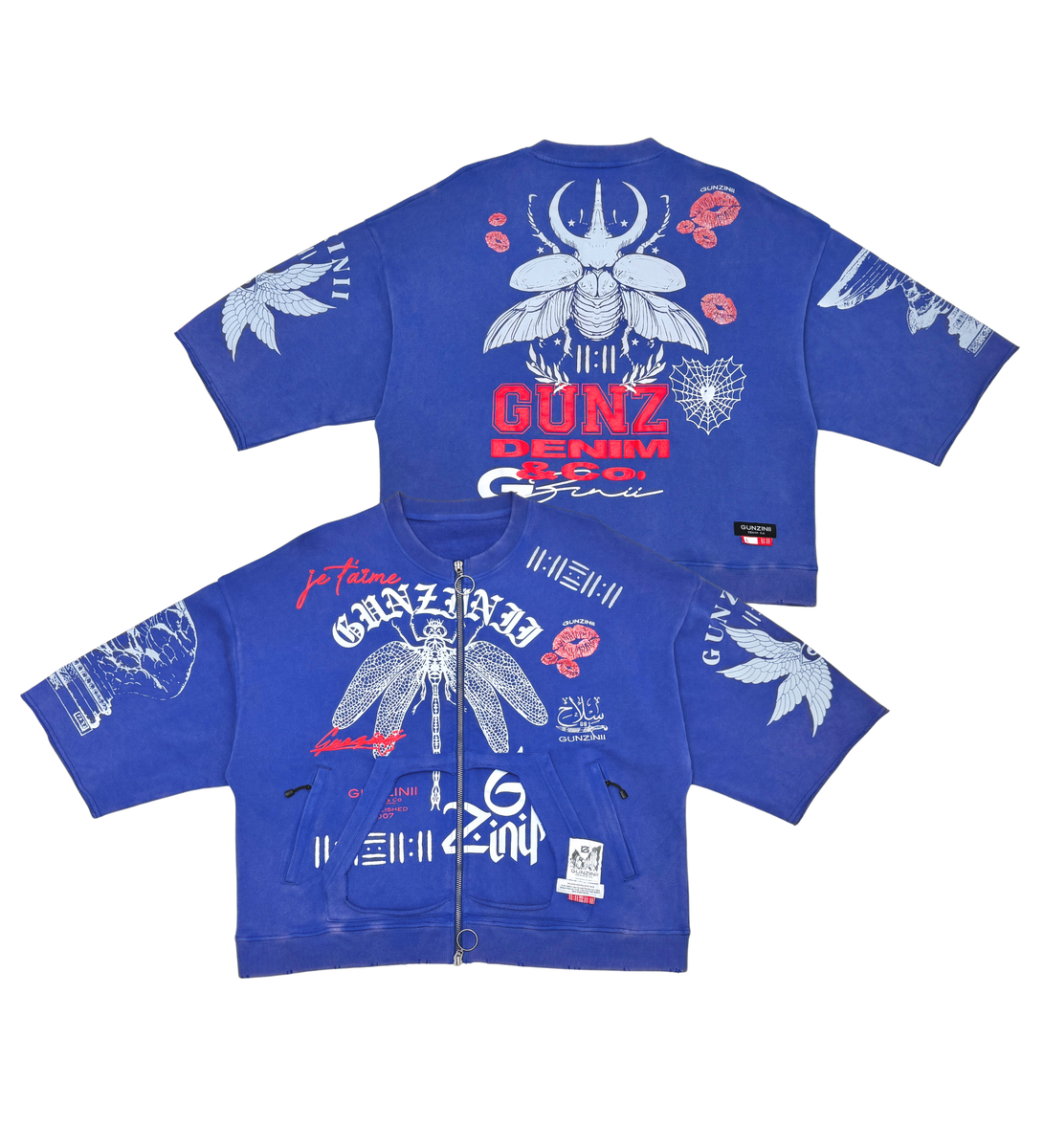 Gunzini Dragon Fly Full Zip  Tshirt Cropped T-shirt (Blue)