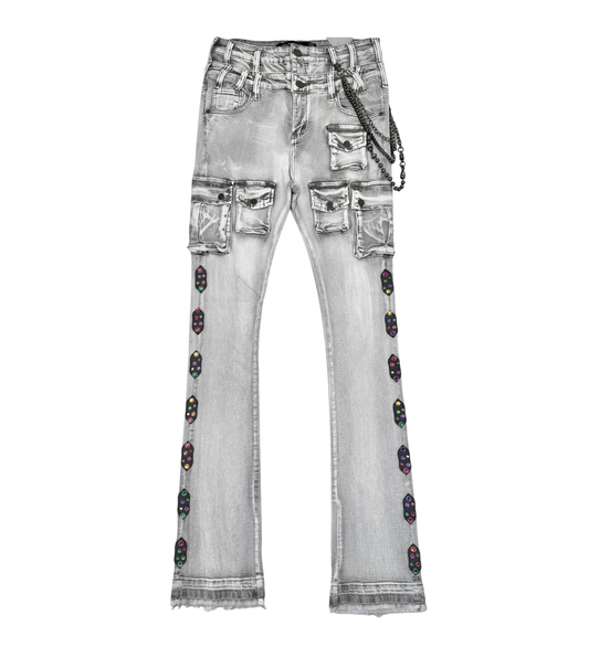Gunzinii Rhinestone Studded Stacked Denim (Gray)