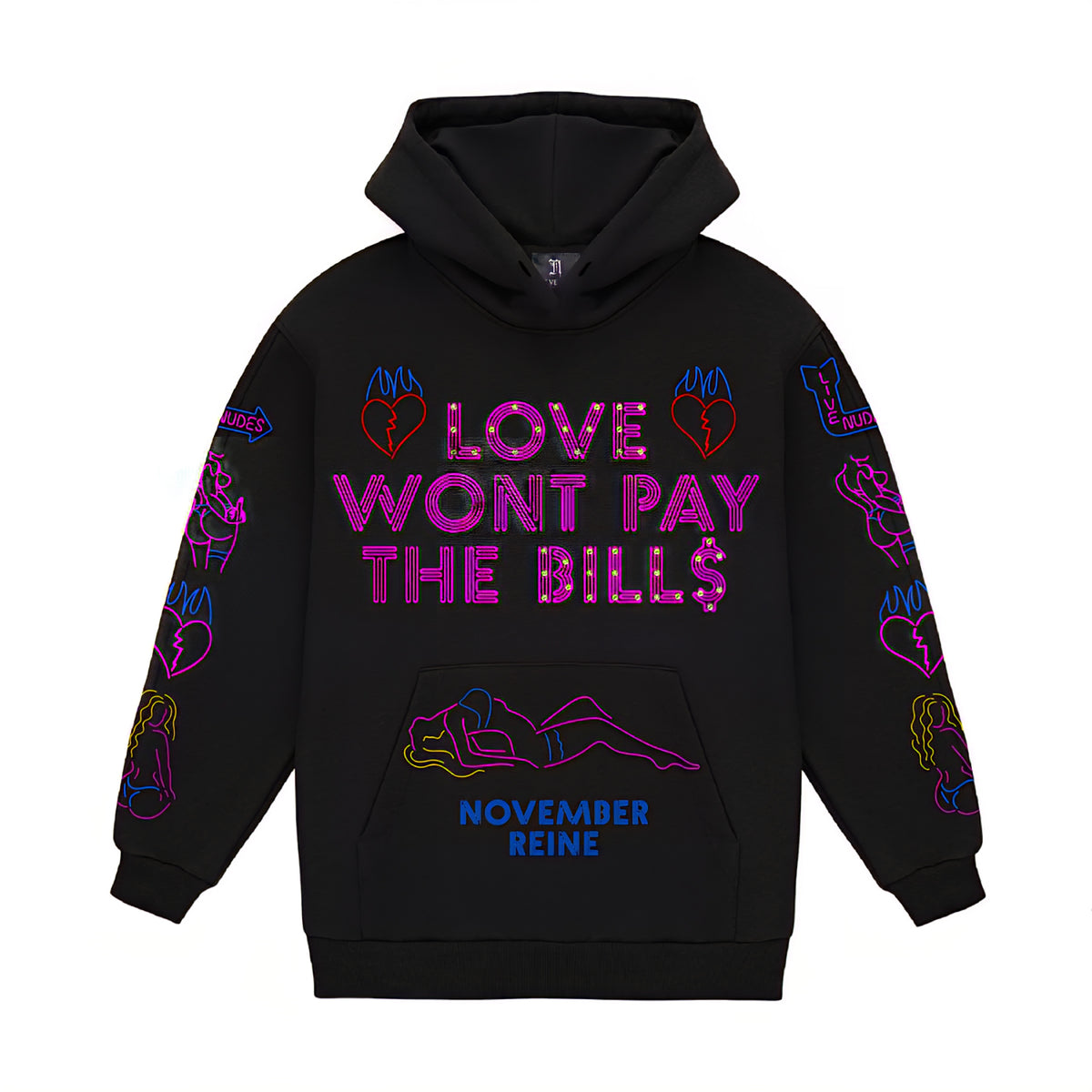 November Reine Rhinestone Love Won't Pay The Bills Luxury 17oz French Terry Hoodie