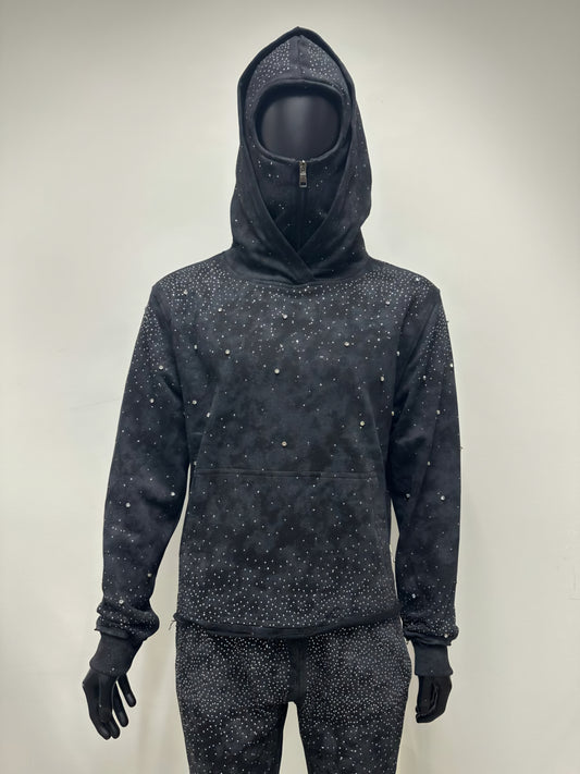 BKYS VVS Flooded Rhinestone Hoodie With Ski Mask Attached