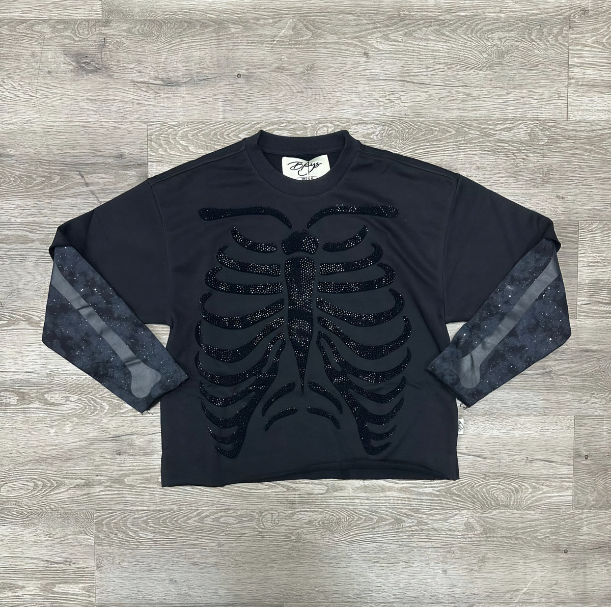 Black Keys Hurt Bones Layered Cropped Rhinestone T-shirt