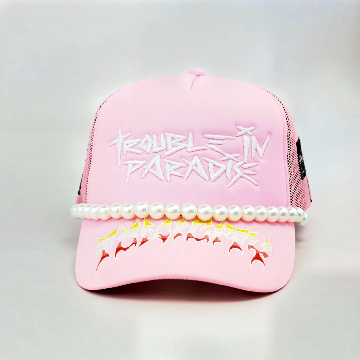 Toxicity Trouble In Paradise Rhinestone & Pearls Trucker Hat
