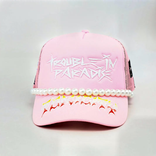 Toxicity Trouble In Paradise Rhinestone & Pearls Trucker Hat