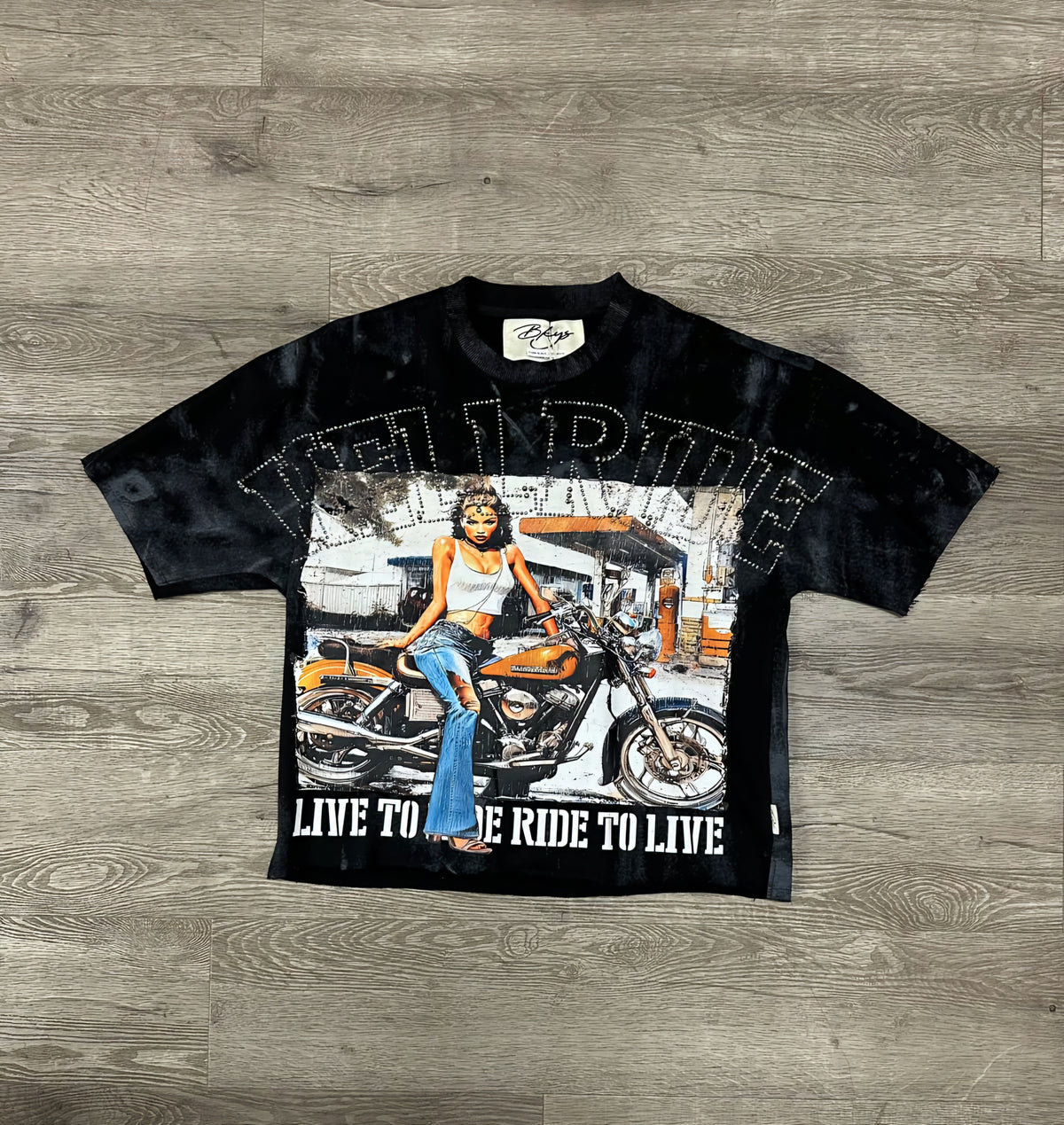 BKYS Live To Ride Rhinestone Cropped T-shirt (Black)