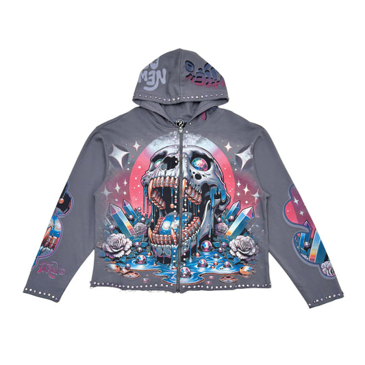 Stray Crystallized Rhinestone Full Zip Premium Cropped Hoodie