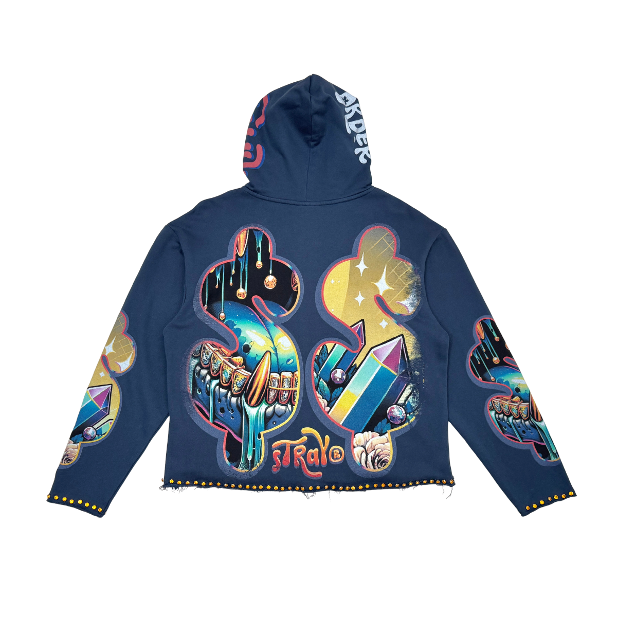 Stray Crystallized Rhinestone Full Zip Premium Cropped Hoodie (Blue)