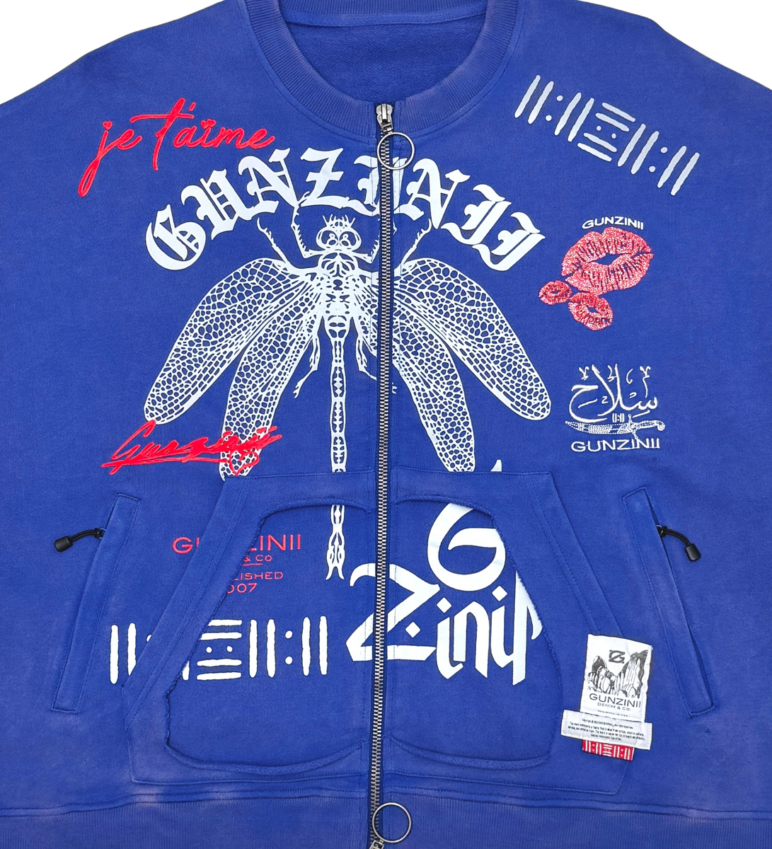 Gunzini Dragon Fly Full Zip  Tshirt Cropped T-shirt (Blue)