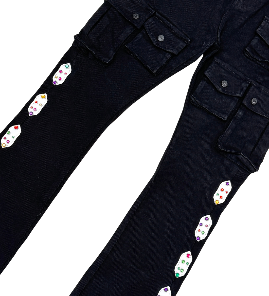Gunzinii Rhinestone Studded Stacked Denim