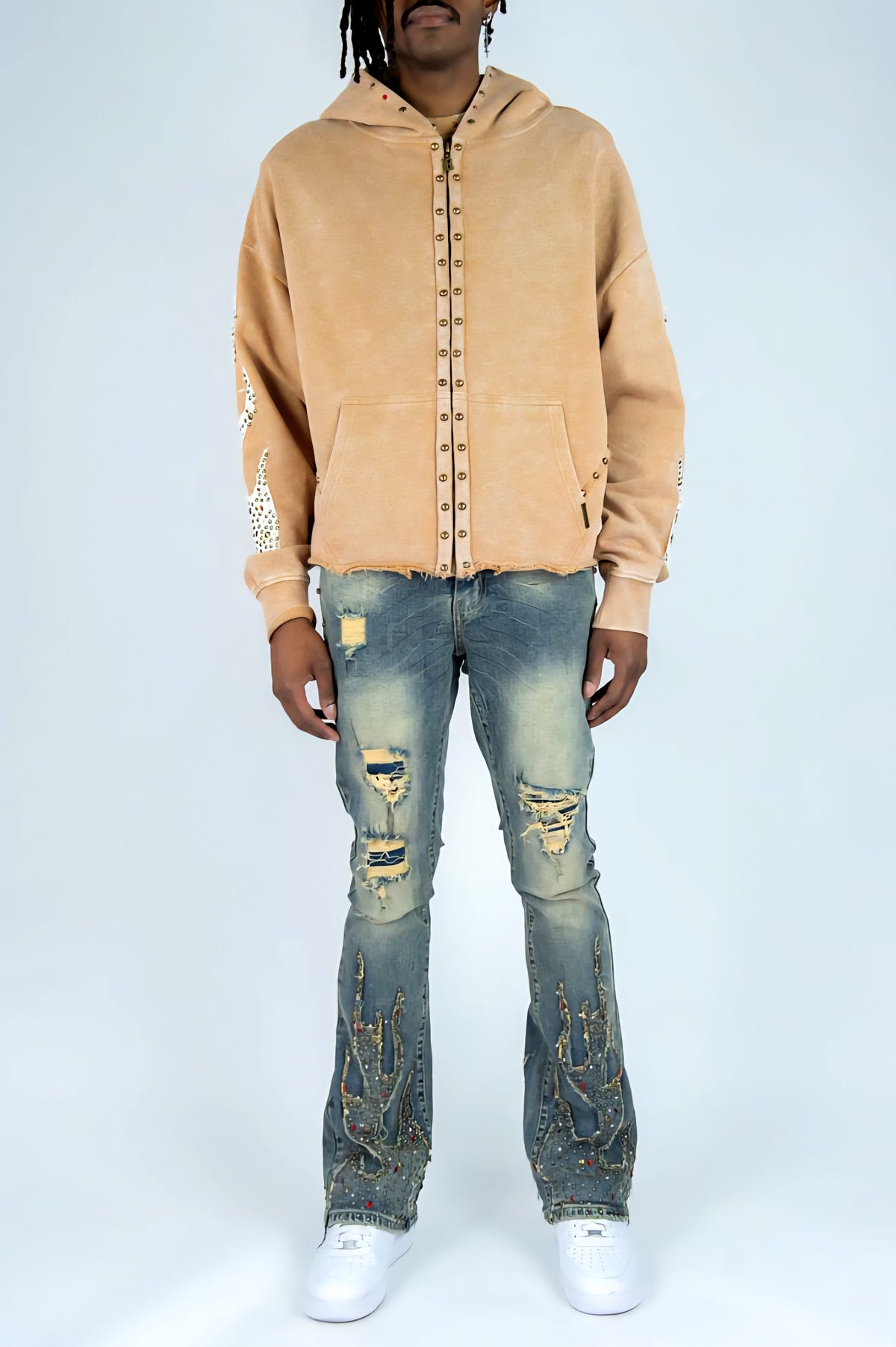 Rebel Denim Firefest Full Zip Premium Rhinestones & Studded Hoodie