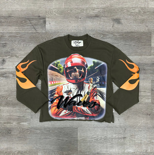 BKYS Waves Cropped Long Sleeve T-shirt (Olive)