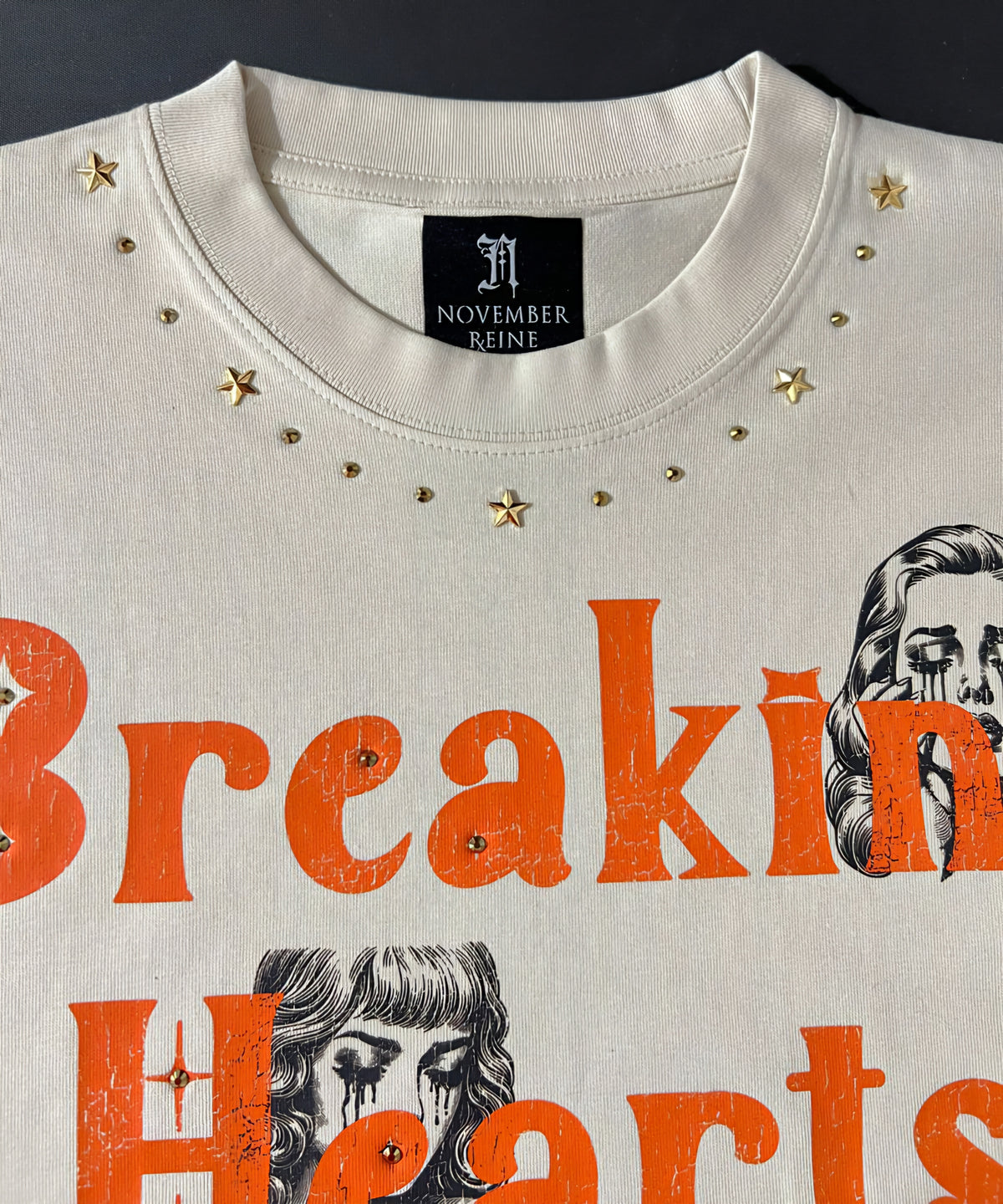 November Reine Breaking Hearts Luxury Heavyweight T-shirt With Rhinestones