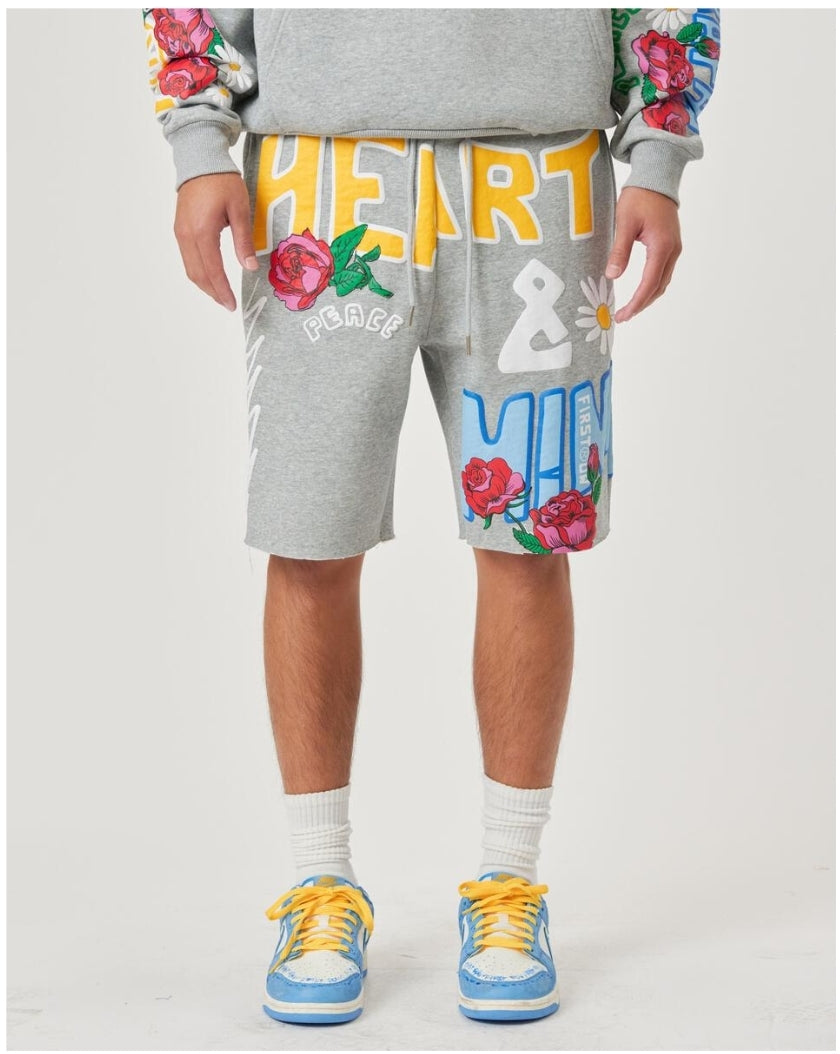 First Row Flower Puff Short Set (Heather)